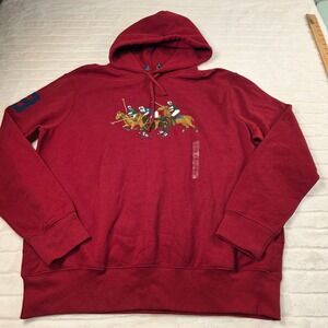 Polo Ralph Lauren Triple Pony Embroidered Hoodie Mens XL Red Fleece Sweater